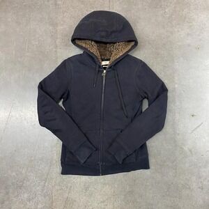 TNA Sherpa Fur Lined Navy Zip Hoodie Y2K Women's M